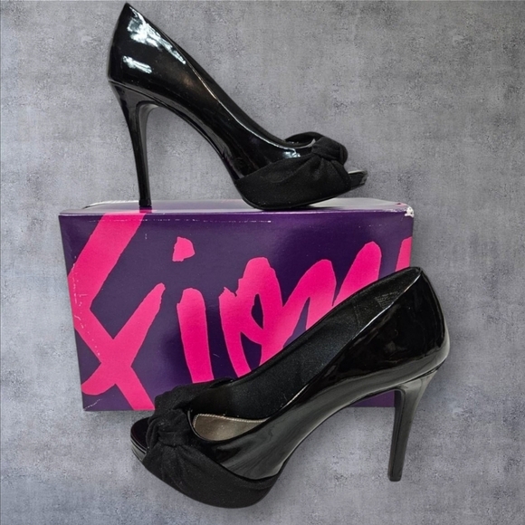 Fioni Black Kutzie Patent Leather & Faux Suede Stiletto Heels Size 8.5 Women's‎ - Picture 1 of 16
